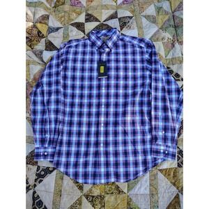 Gold Label Perfect‎ Performance Shirt Mens L Purple Plaid Button Up Dress